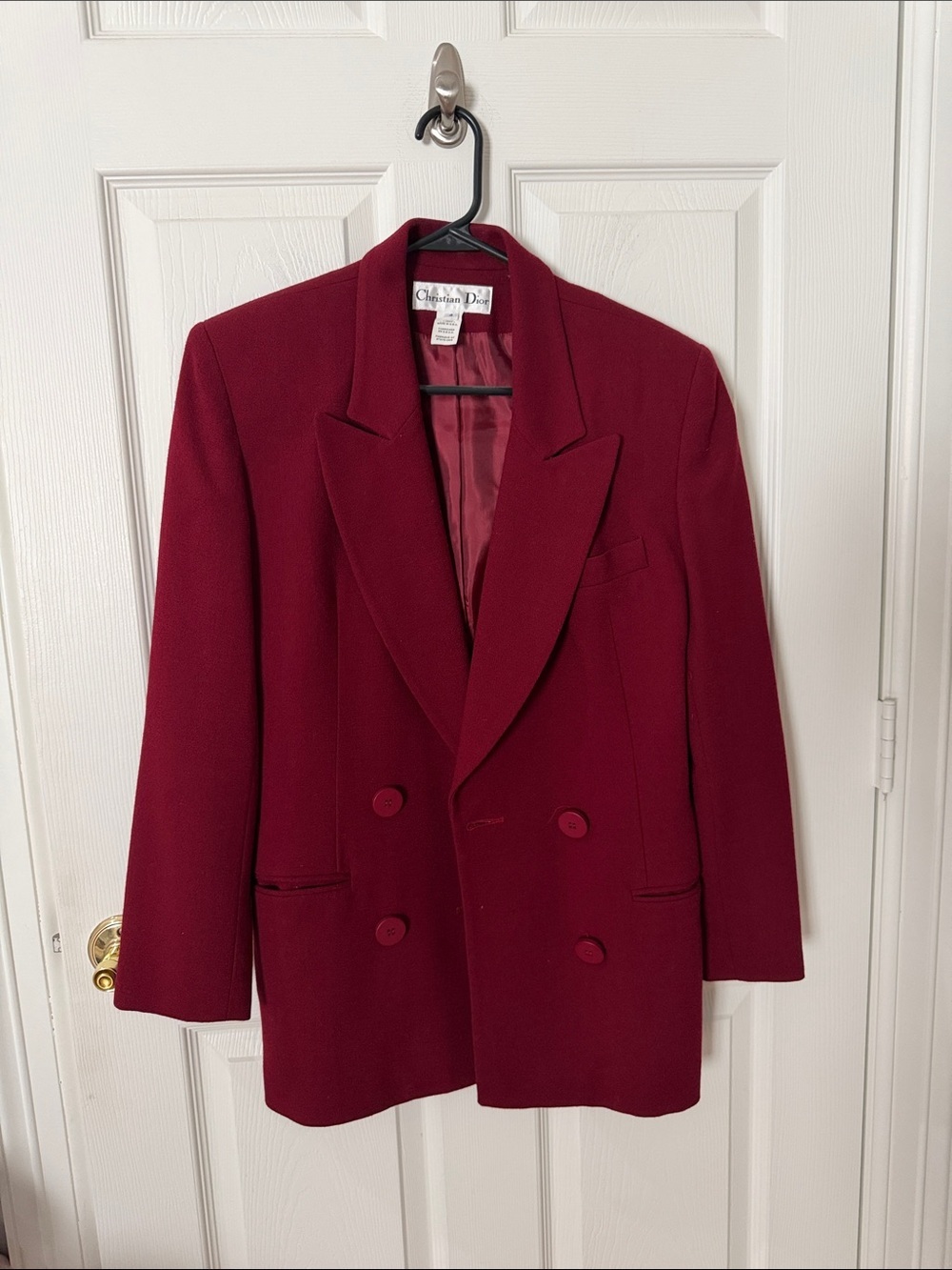 Vintage Dior Women's Tailored Jacket in Deep Red size 4 double breasted